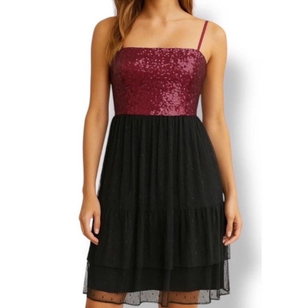 NWT Dress The Population Kady Dress Sequin Tulle Tiered Party Sparkle Sz XS